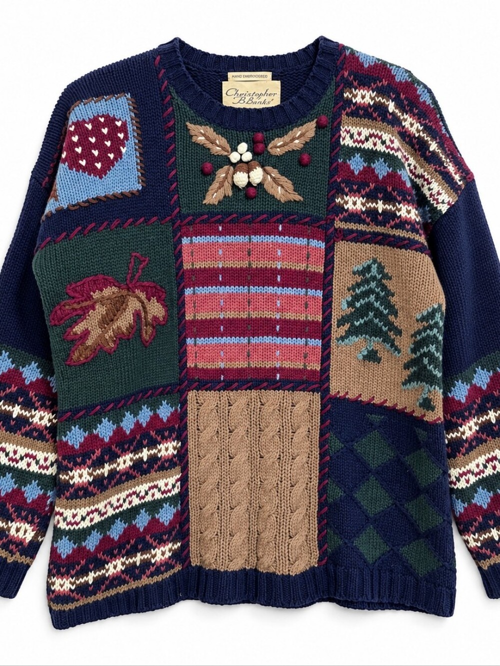 Christopher & Banks M Hand Embroidered Patchwork Grandmacore Sweater